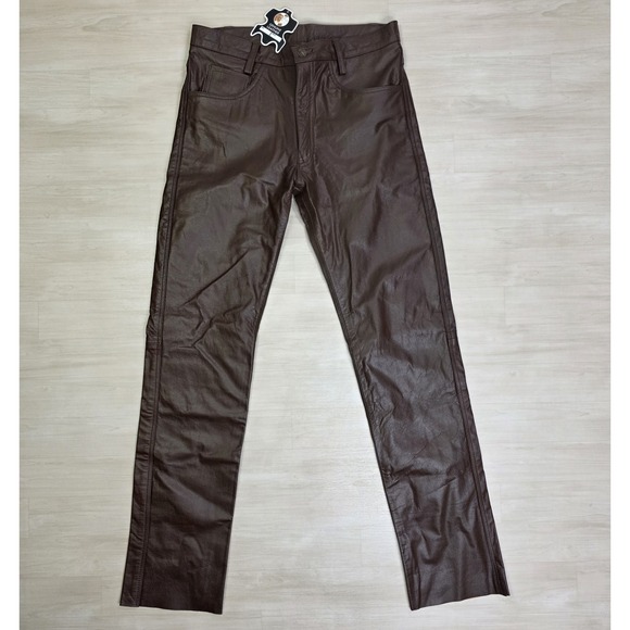 Genuine Leather Brown Pants Motorcycle Casual Size 32 x‎ 33 New with Tags